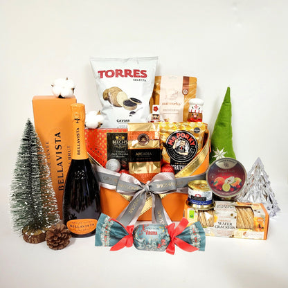 Deluxe Golden Orange Christmas Hamper with Wine