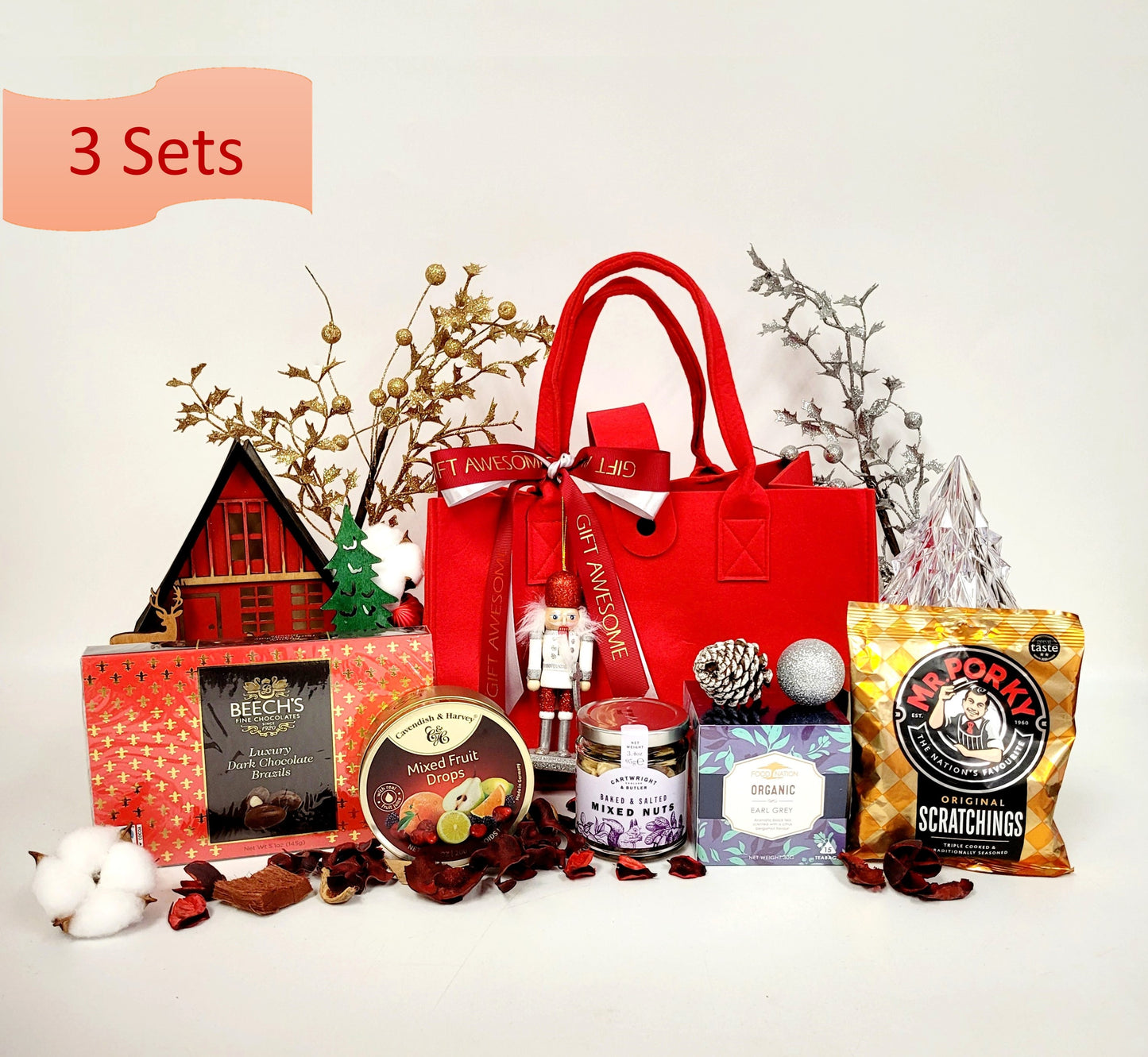 Red Winter Christmas Gift Basket 3 Sets