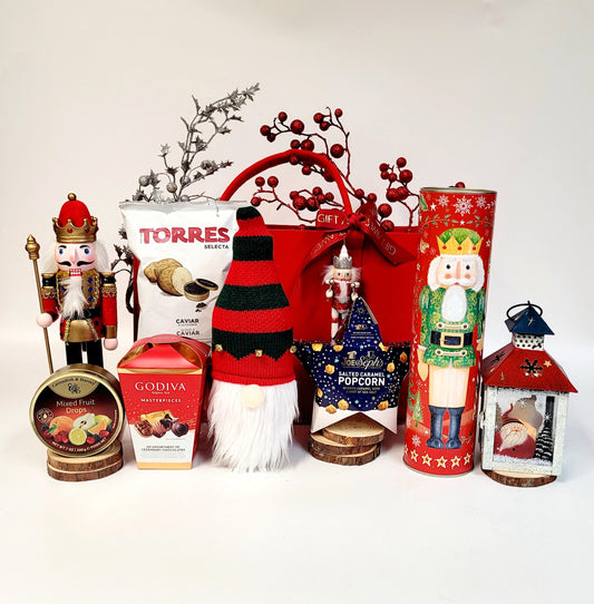 Red Winter Christmas Gift Basket with Juice