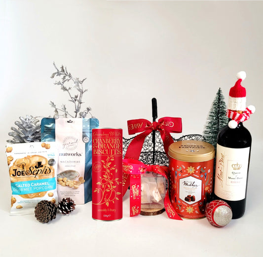 Merry Christmas Gift Basket with Red Wine