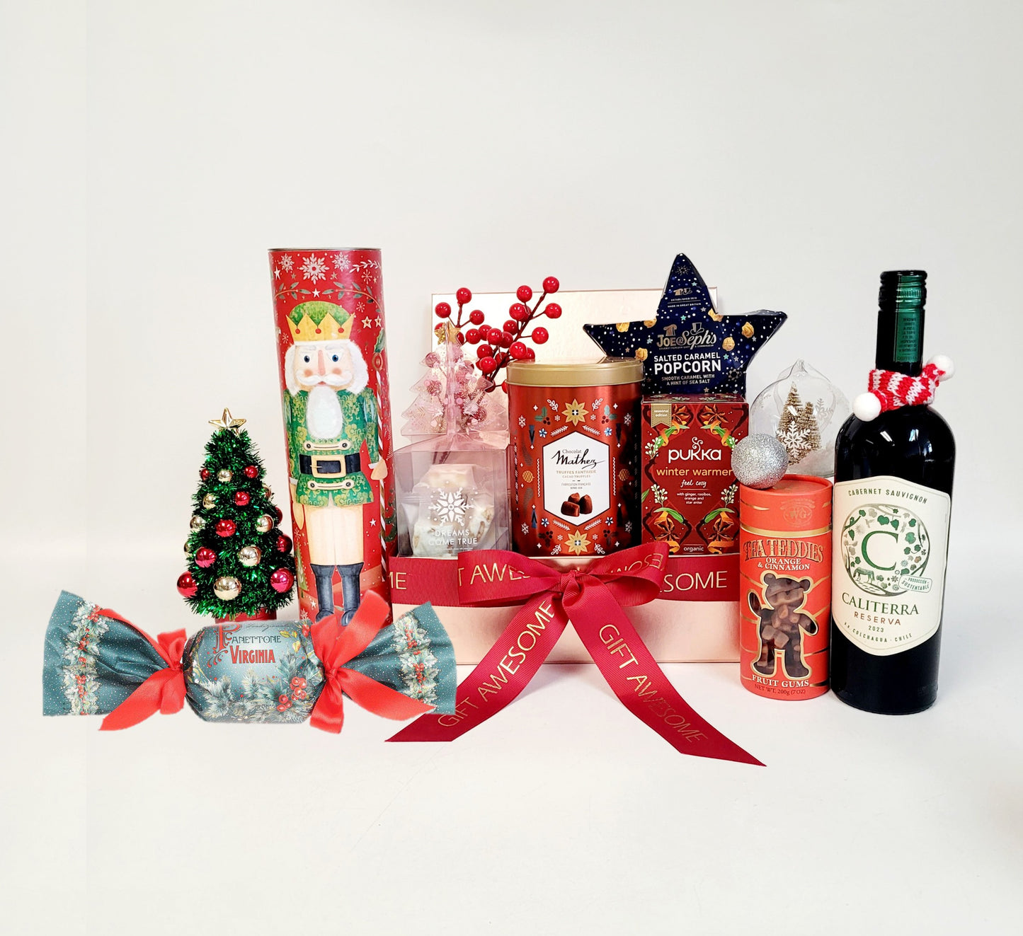 Rose Gold Merry Christmas Hamper & Red Wine