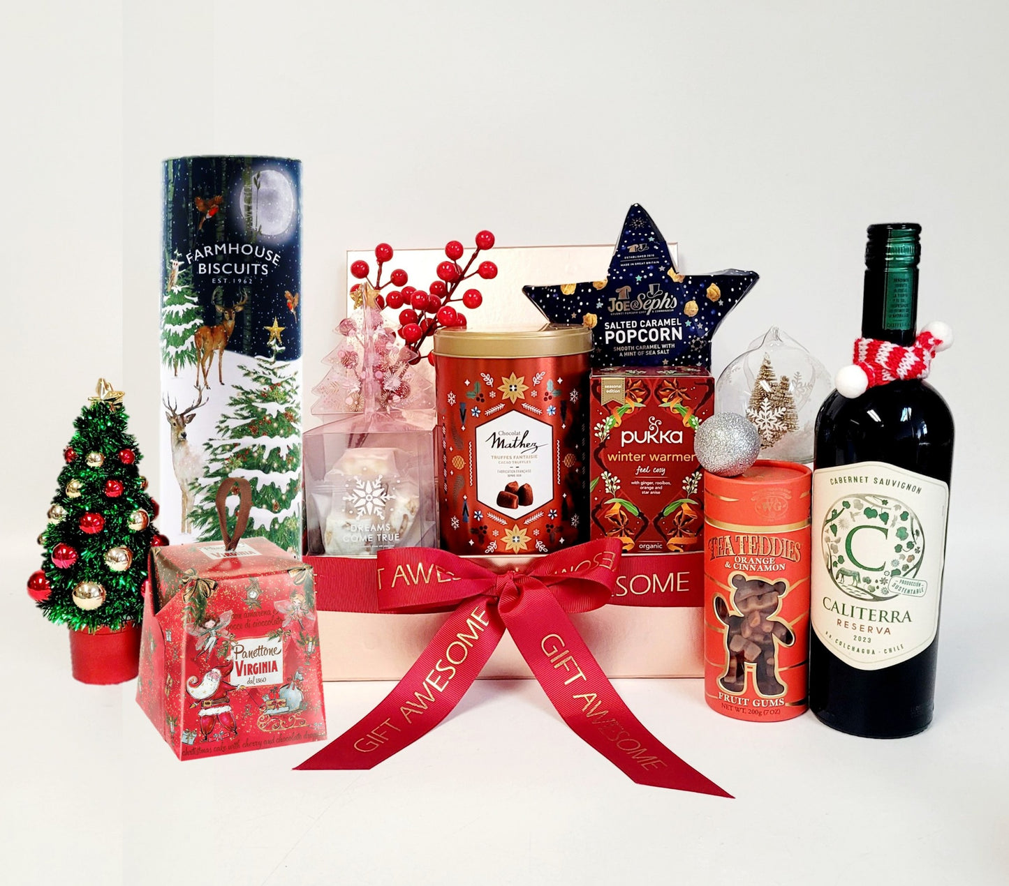 Rose Gold Merry Christmas Hamper & Red Wine