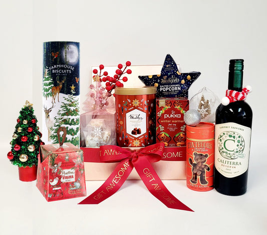 Rose Gold Merry Christmas Hamper & Red Wine