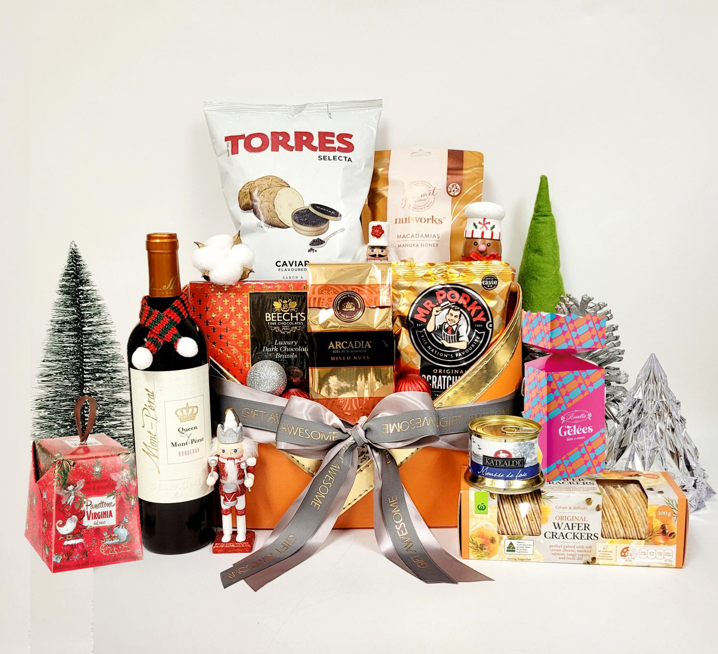 Deluxe Golden Orange Christmas Hamper with Wine