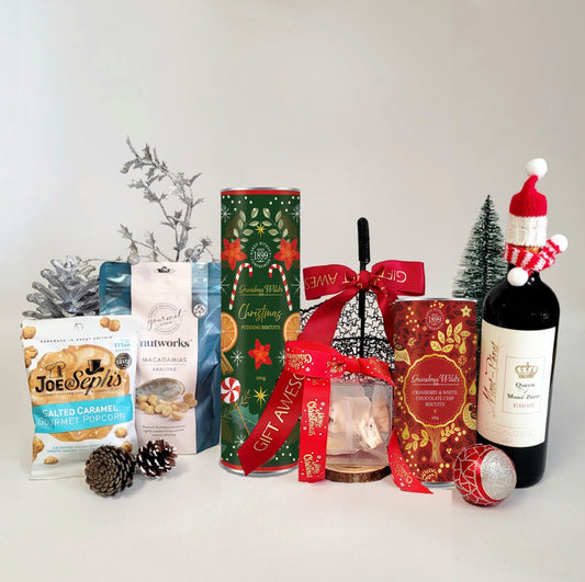 Merry Christmas Gift Basket with Red Wine