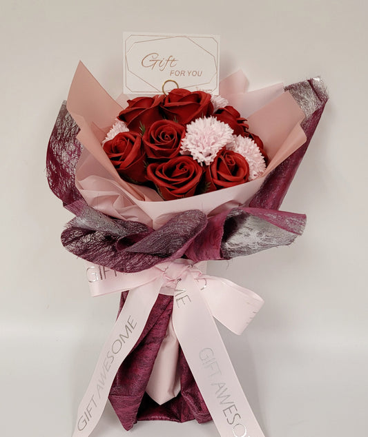 Red Rose & Pink Soap Flower Bouquet