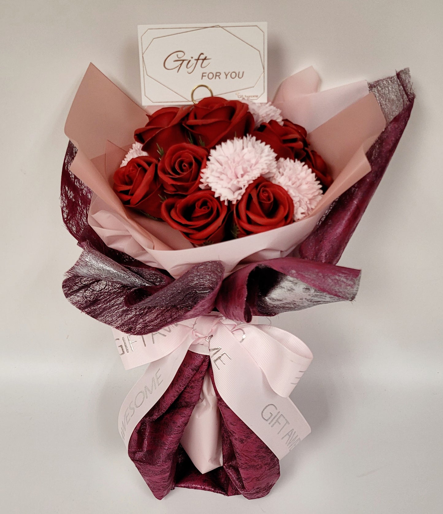 Red Rose & Pink Soap Flower Bouquet