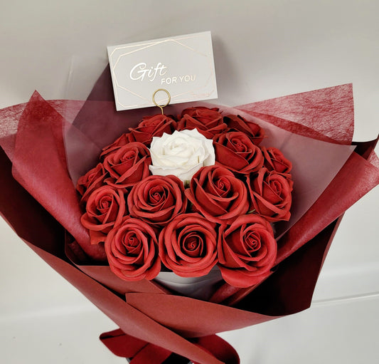 Red & White Rose Soap Flower Bouquet