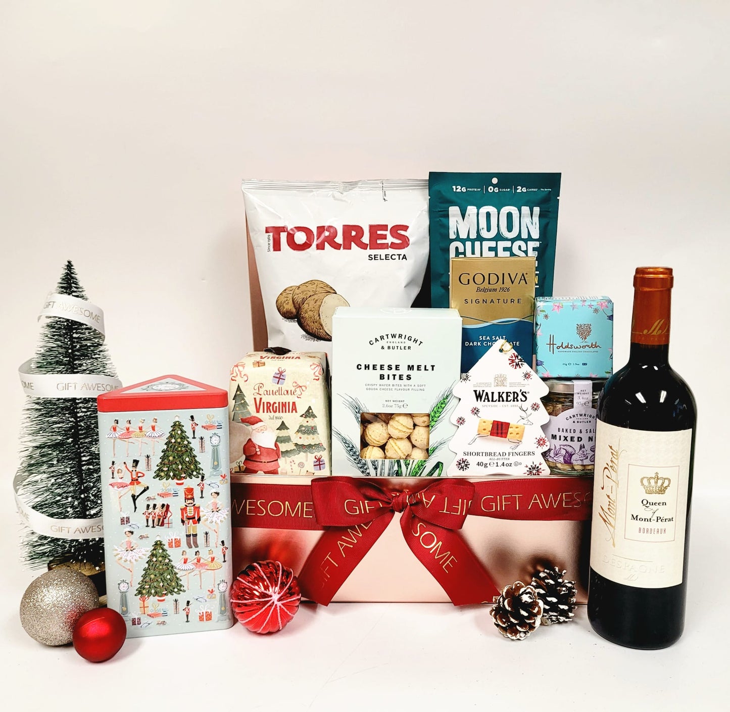 Rose Gold Christmas Hamper with Wine