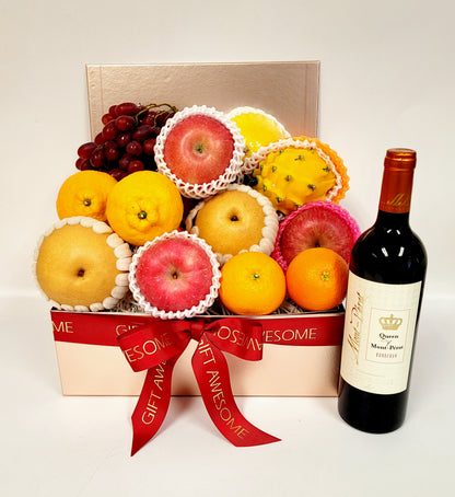 Rose Gold Fresh Fruit Hamper with Wine