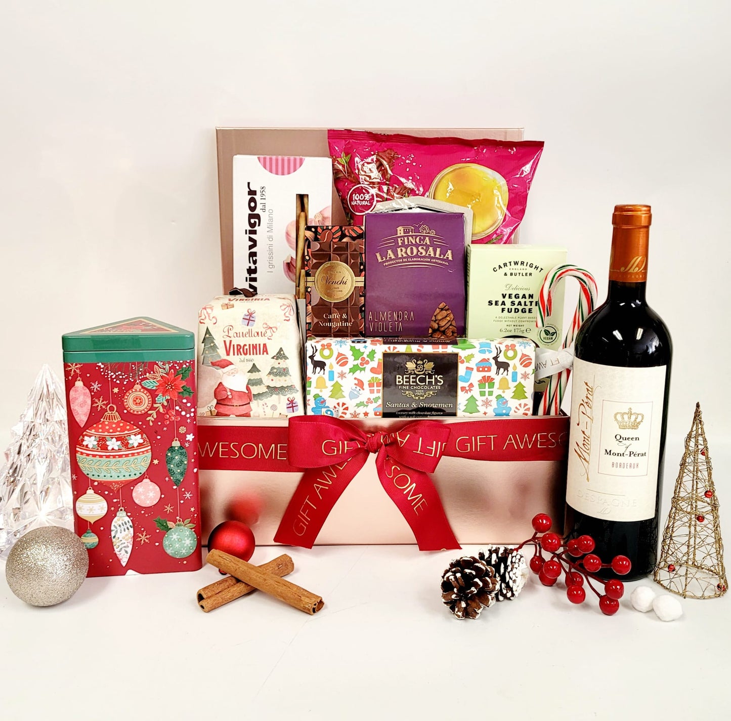 Rose Gold Happy Christmas Hamper with Wine