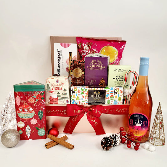 Rose Gold Happy Christmas Hamper with Wine