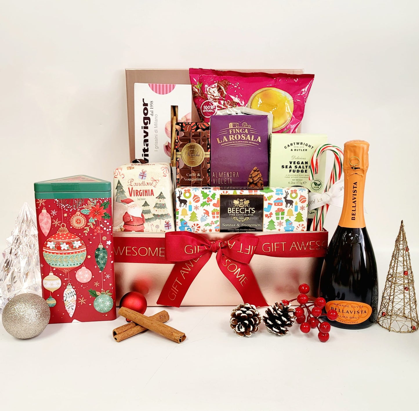 Rose Gold Happy Christmas Hamper with Wine
